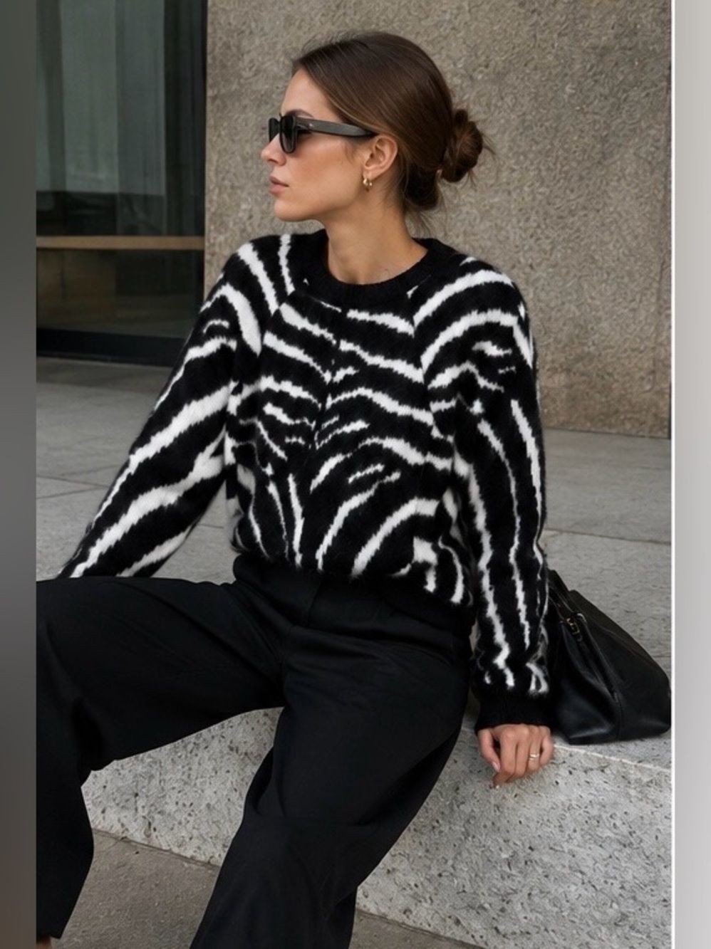 BALMAIN Runway BLACK White ZEBRA INTARSIA ANGORA SWEATER 38(US6)